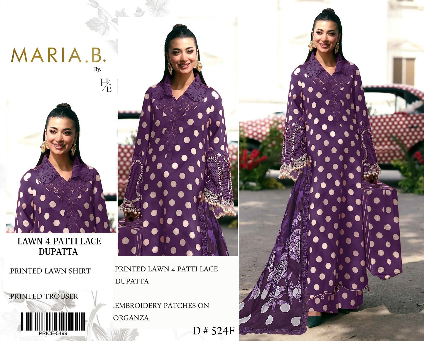 Maria .B Embroidered & Printed Lawn 3 Piece Dress