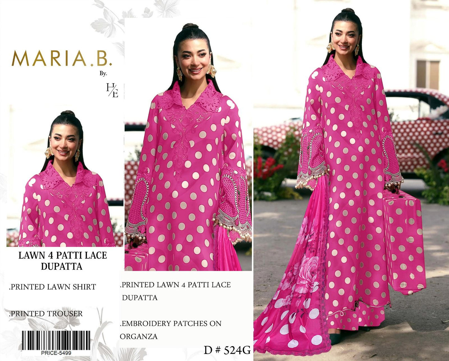 Maria .B Embroidered & Printed Lawn 3 Piece Dress