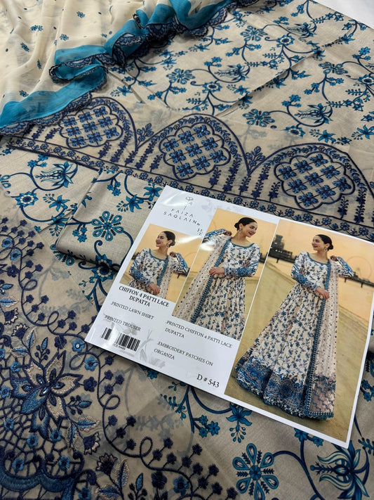 Faiza Saqlain Embroidered & Printed Lawn 3 Piece Dress