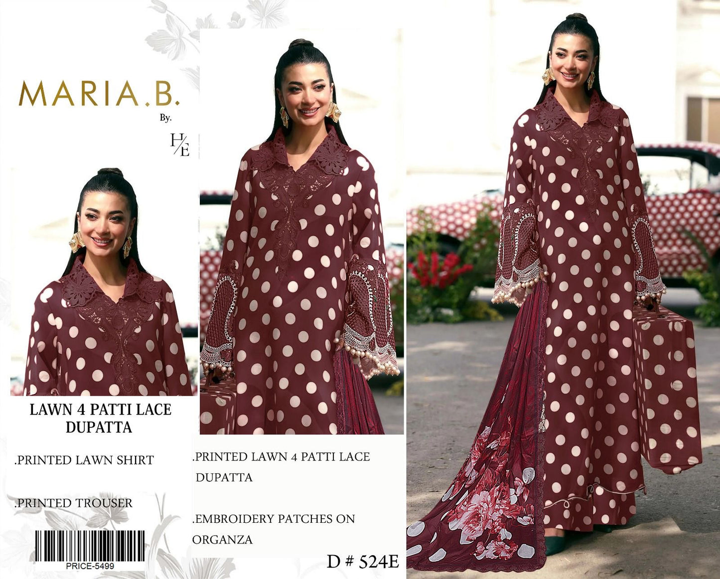 Maria .B Embroidered & Printed Lawn 3 Piece Dress