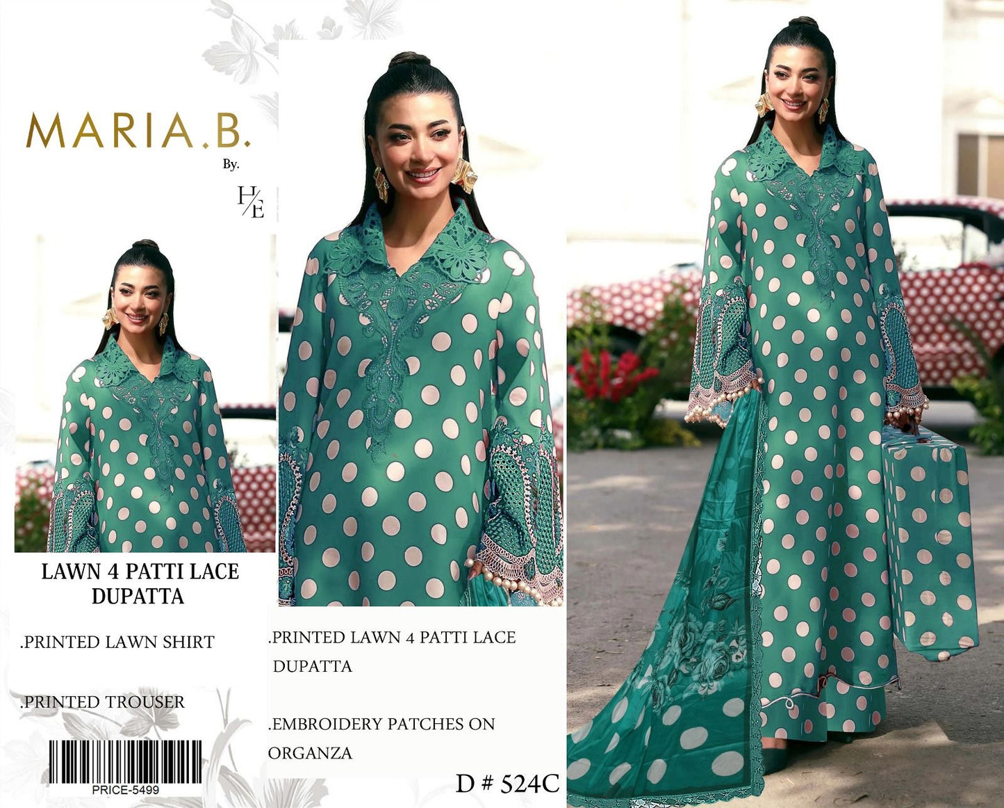 Maria .B Embroidered & Printed Lawn 3 Piece Dress