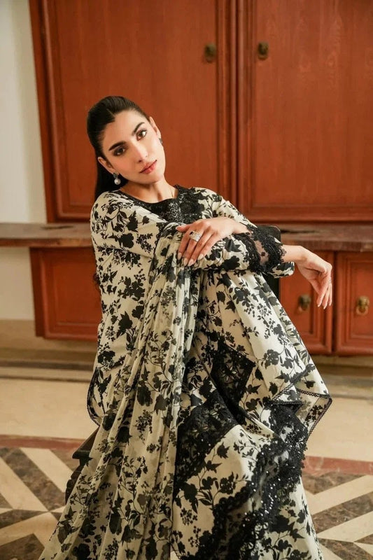 Aneela’s Embroidered & Printed Lawn 3 Piece Dress