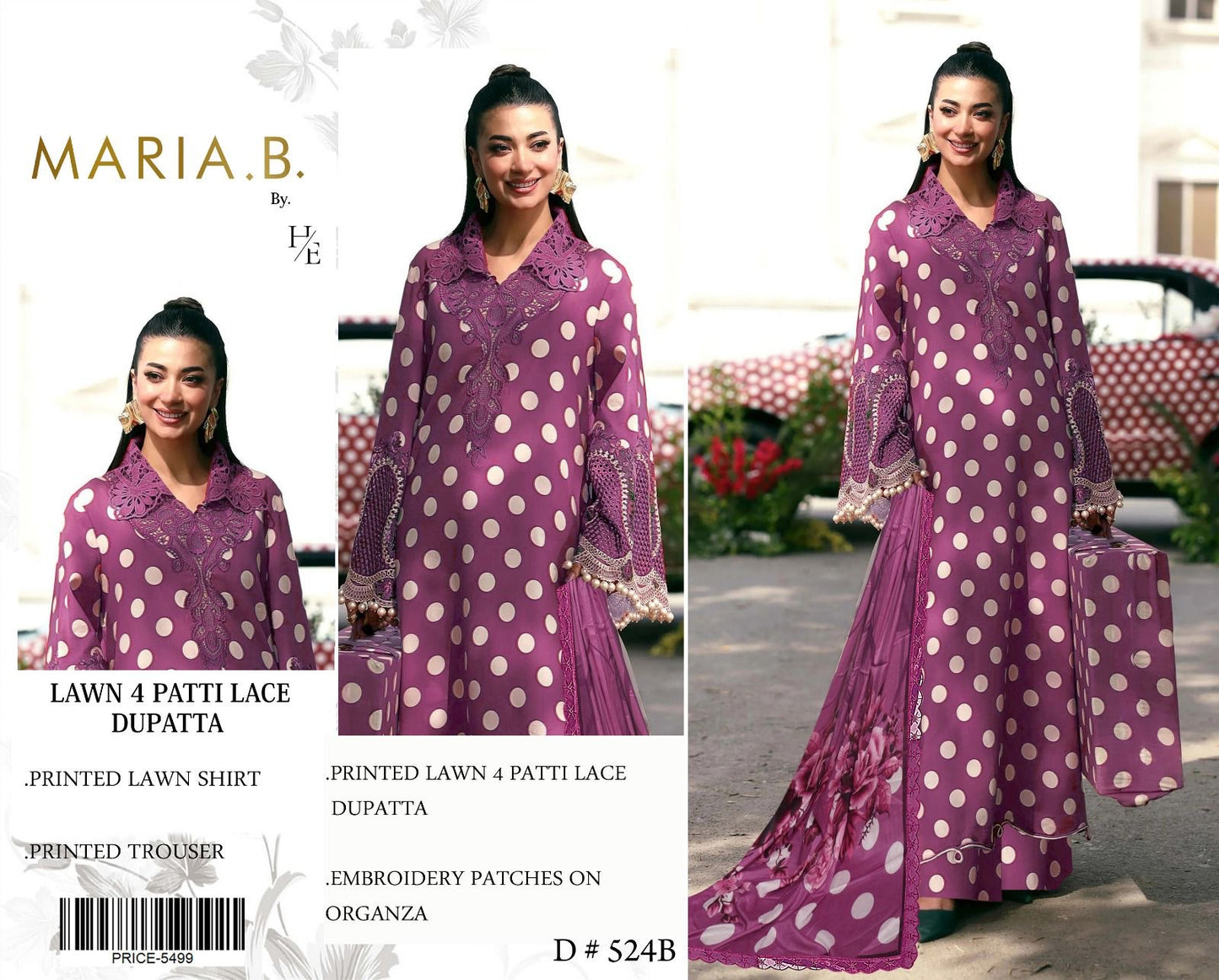 Maria .B Embroidered & Printed Lawn 3 Piece Dress