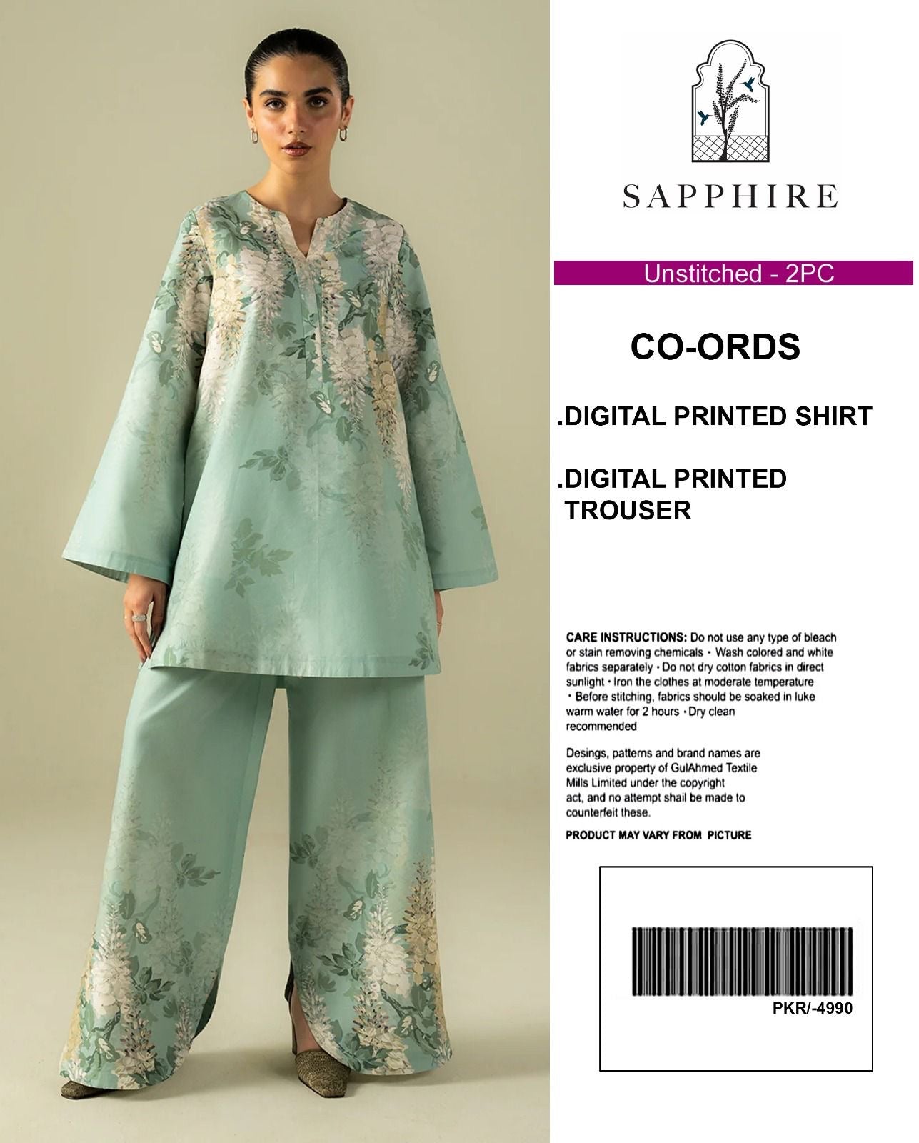Sapphire Digital Printed Co-Ords Set (Shirt & Trouser)