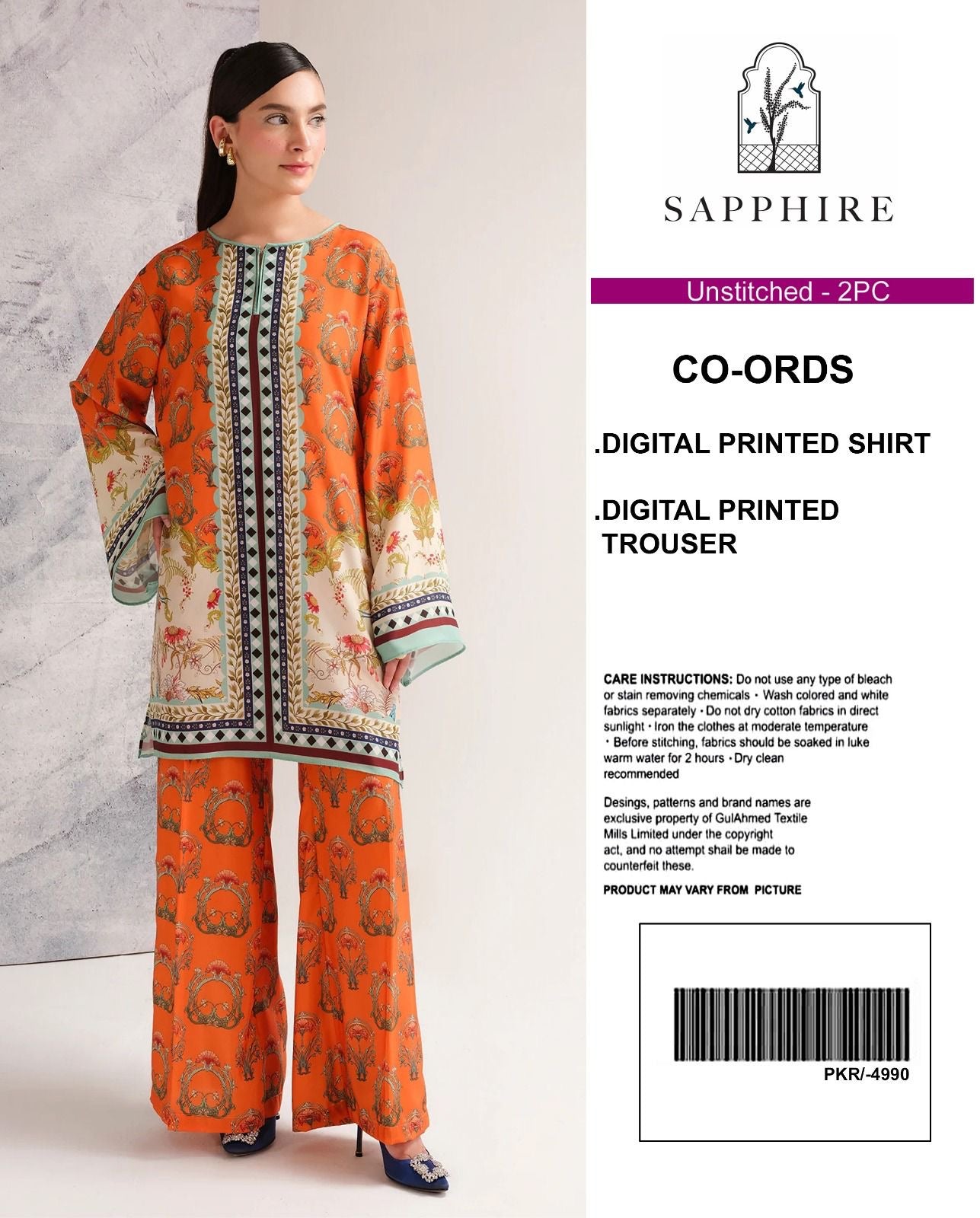 Sapphire Digital Printed Co-Ords Set (Shirt & Trouser)