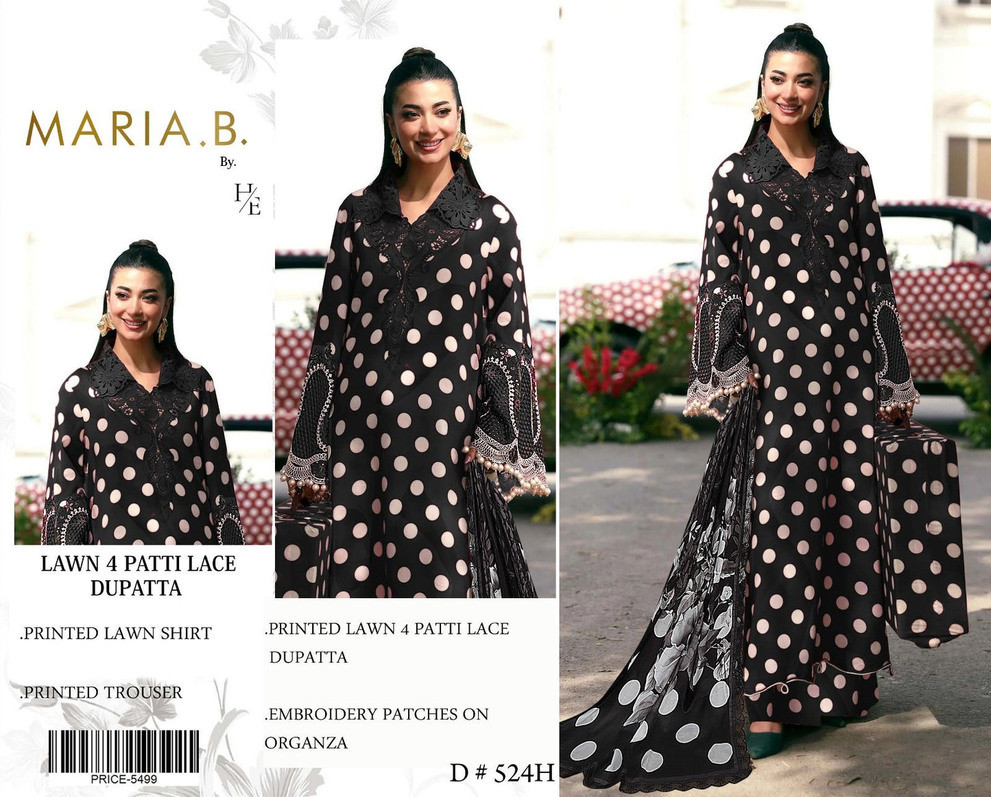 Maria .B Embroidered & Printed Lawn 3 Piece Dress