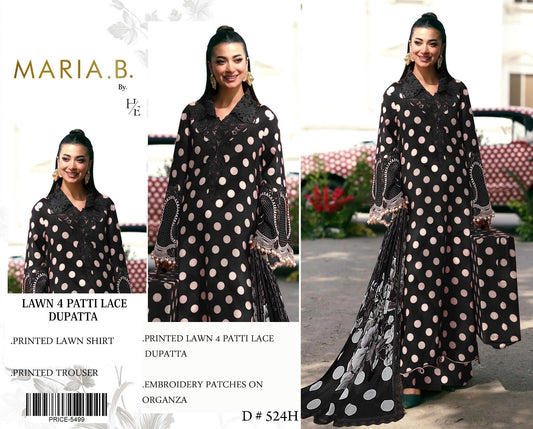Maria .B Embroidered & Printed Lawn 3 Piece Dress