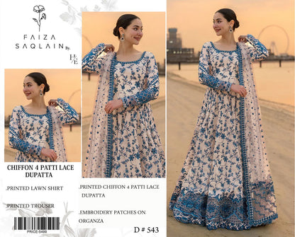 Faiza Saqlain Embroidered & Printed Lawn 3 Piece Dress