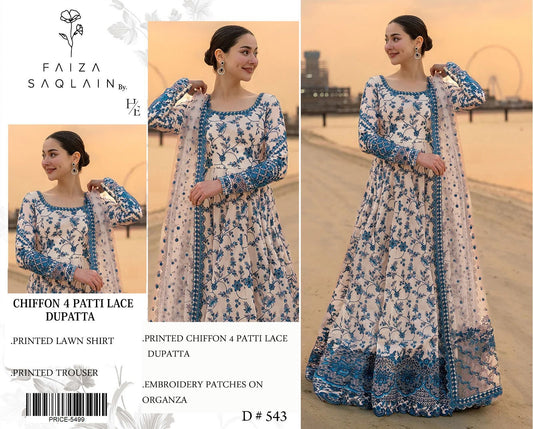 Faiza Saqlain Embroidered & Printed Lawn 3 Piece Dress