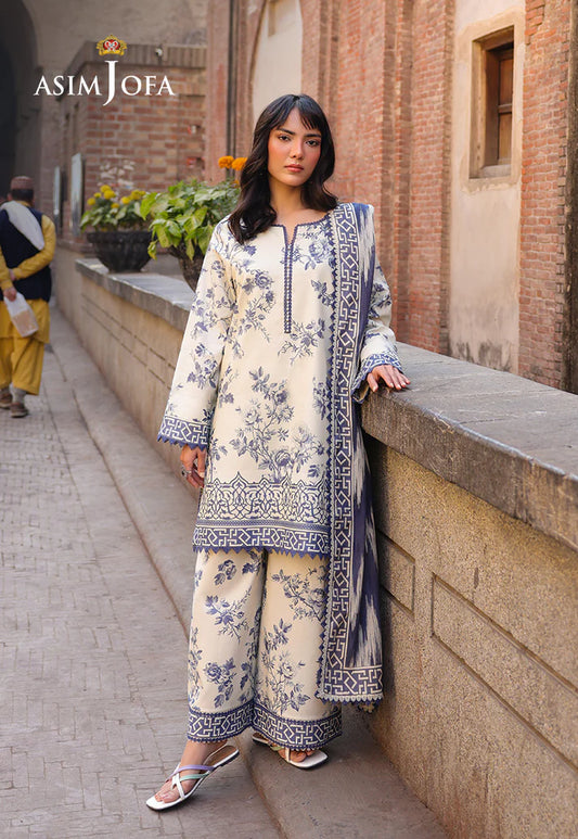 Asim Jofa Embroidered & Printed Lawn 3 Piece Dress