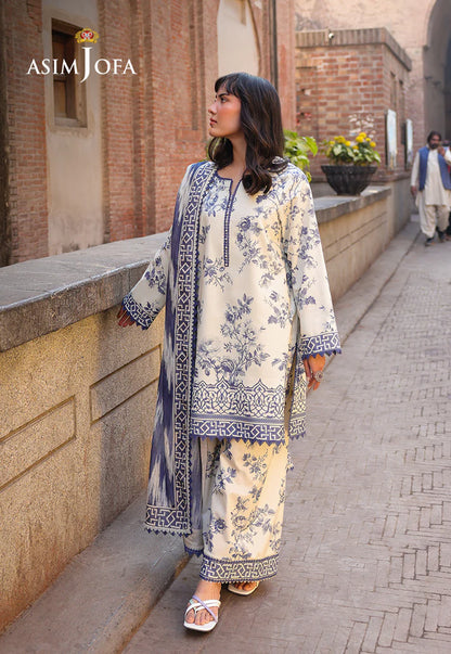 Asim Jofa Embroidered & Printed Lawn 3 Piece Dress