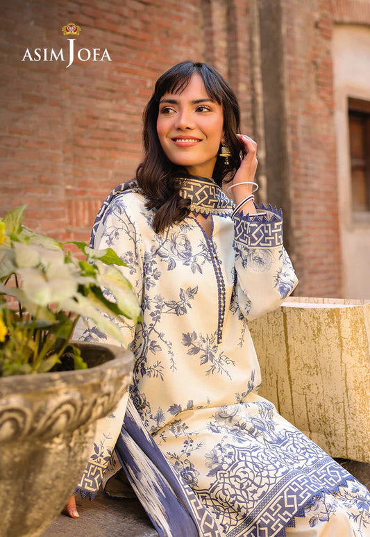 Asim Jofa Embroidered & Printed Lawn 3 Piece Dress