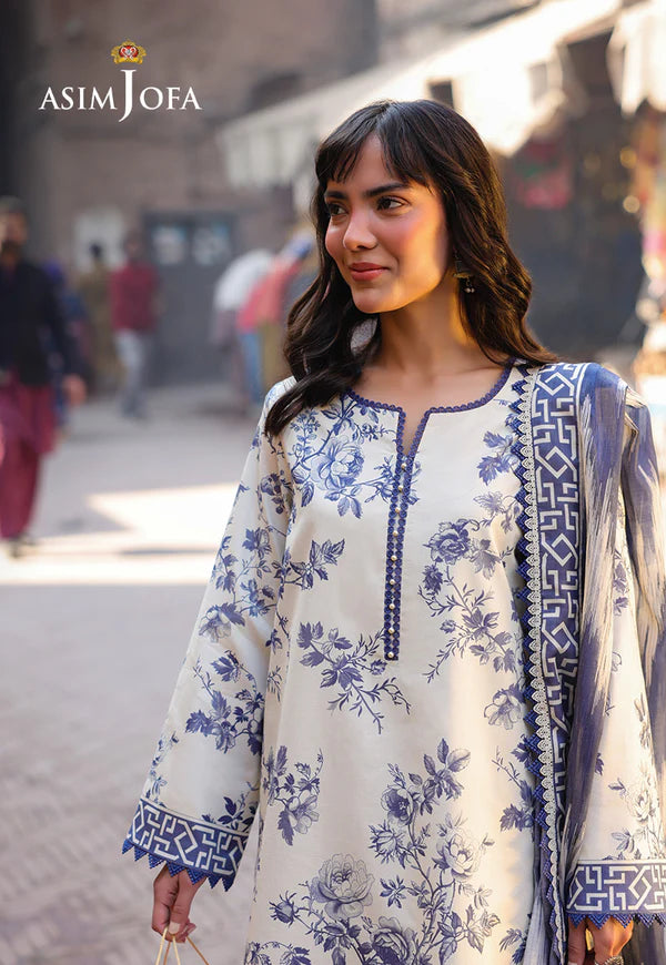 Asim Jofa Embroidered & Printed Lawn 3 Piece Dress
