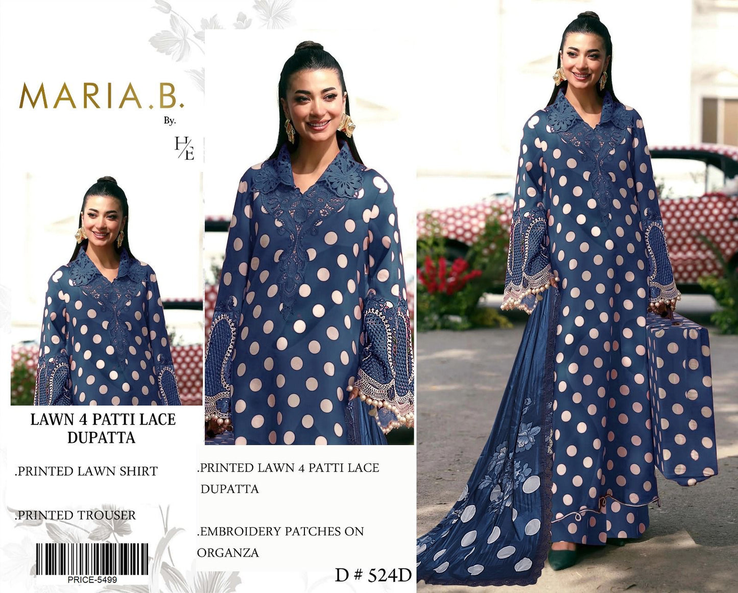 Maria .B Embroidered & Printed Lawn 3 Piece Dress