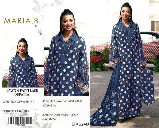 Maria .B Embroidered & Printed Lawn 3 Piece Dress