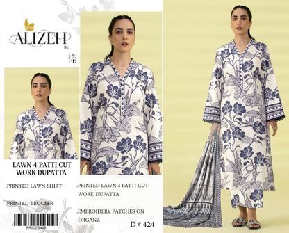 Alizeh Embroidered & Printed Lawn 3 Piece Dress