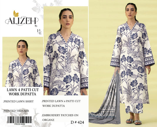 Alizeh Embroidered & Printed Lawn 3 Piece Dress