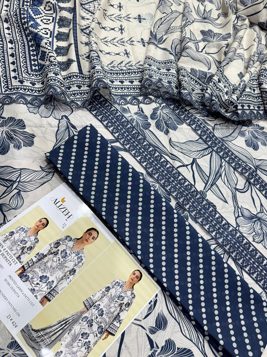 Alizeh Embroidered & Printed Lawn 3 Piece Dress