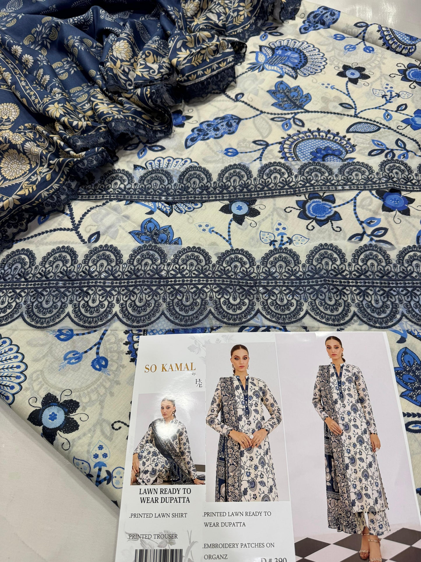 SO Kamal Embroidered & Printed Lawn 3 Piece Dress