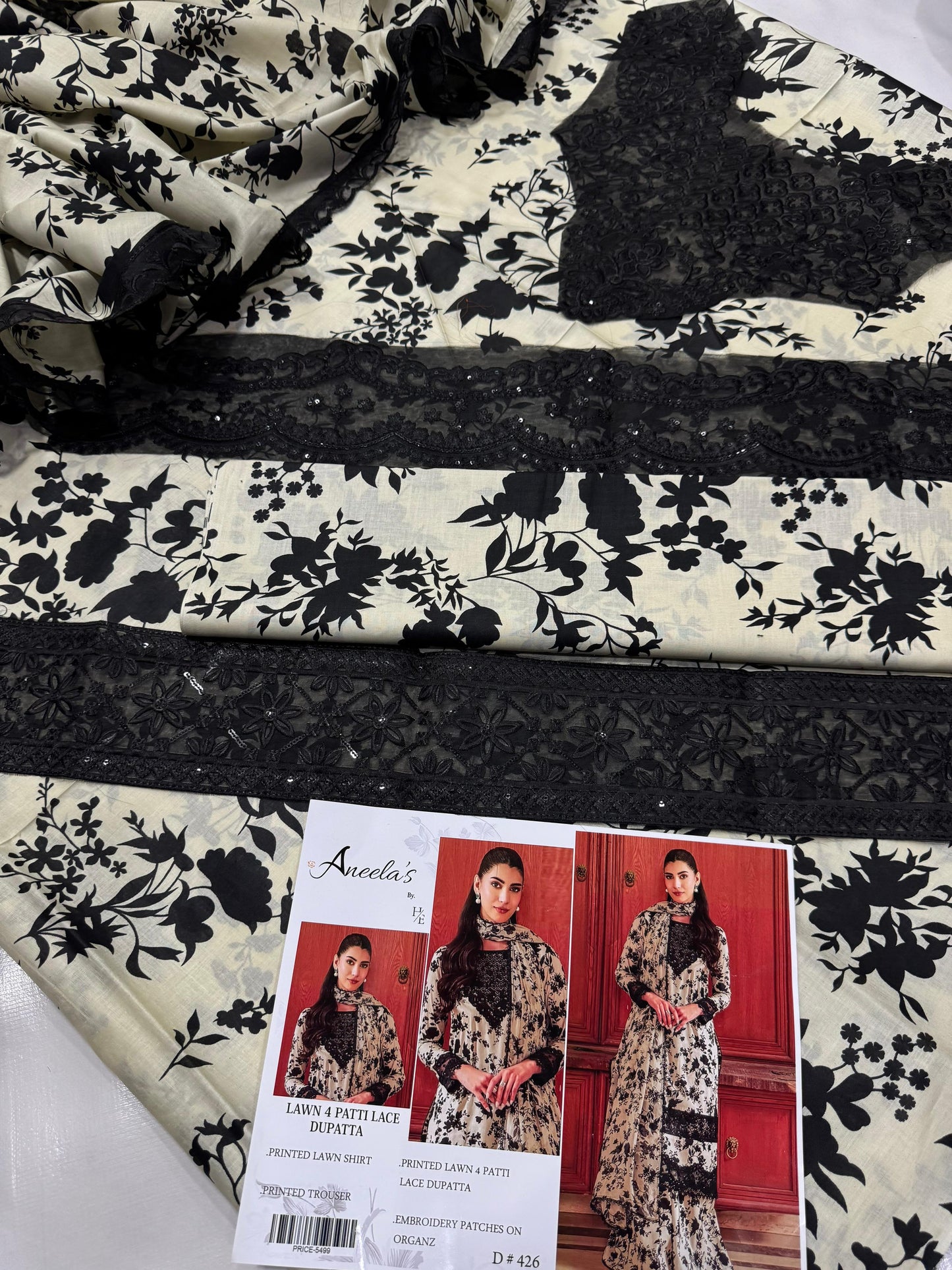 Aneela’s Embroidered & Printed Lawn 3 Piece Dress