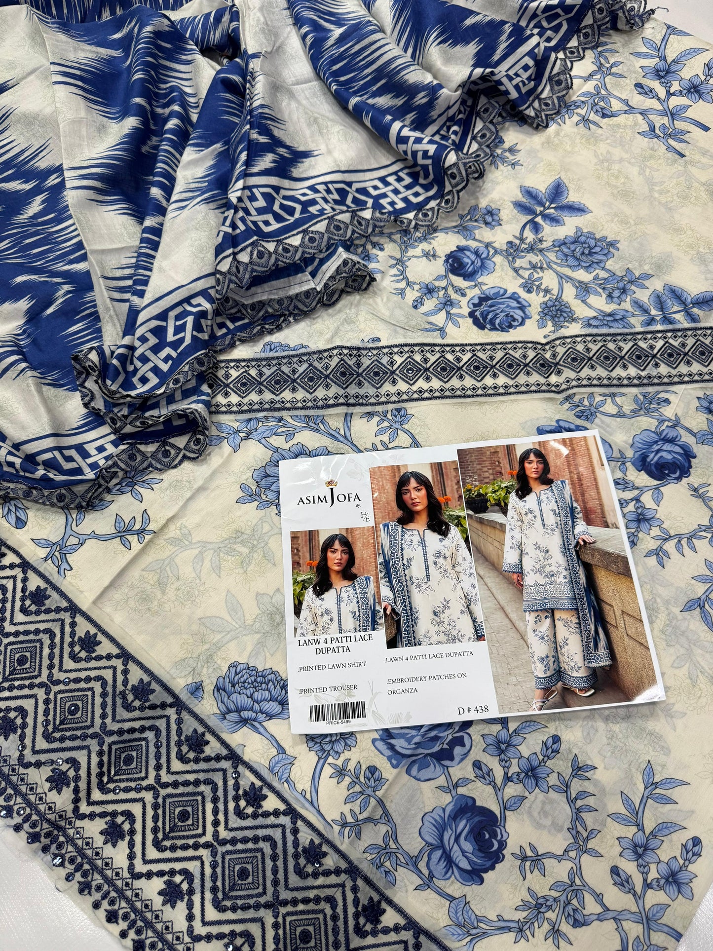 Asim Jofa Embroidered & Printed Lawn 3 Piece Dress