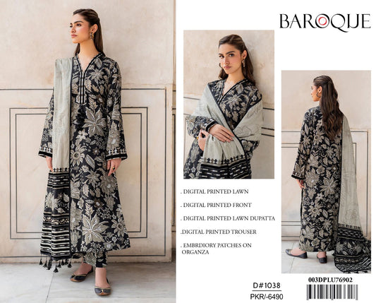 Baroque Embroidered & Printed Lawn 3 Piece Dress