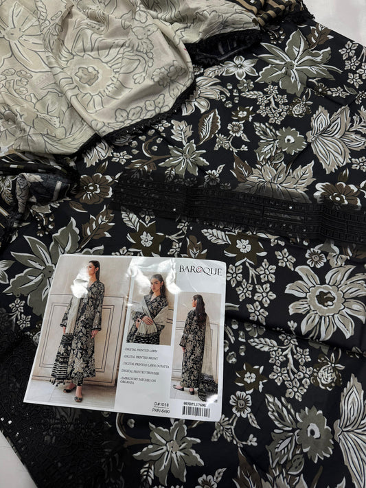 Baroque Embroidered & Printed Lawn 3 Piece Dress