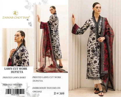 Zainab Chottani Embroidered & Printed Lawn 3 Piece Dress