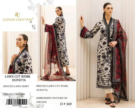 Zainab Chottani Embroidered & Printed Lawn 3 Piece Dress