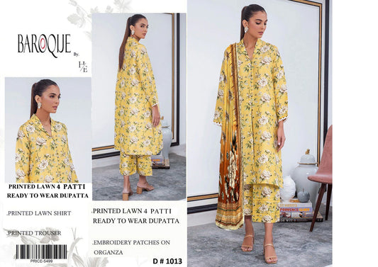 Baroque Embroidered & Printed Lawn 3 Piece Dress