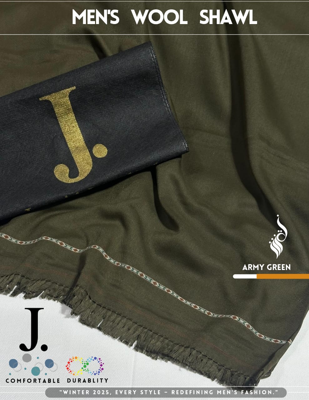 J. GENTS WOOL SHAWL ARMY GREEN