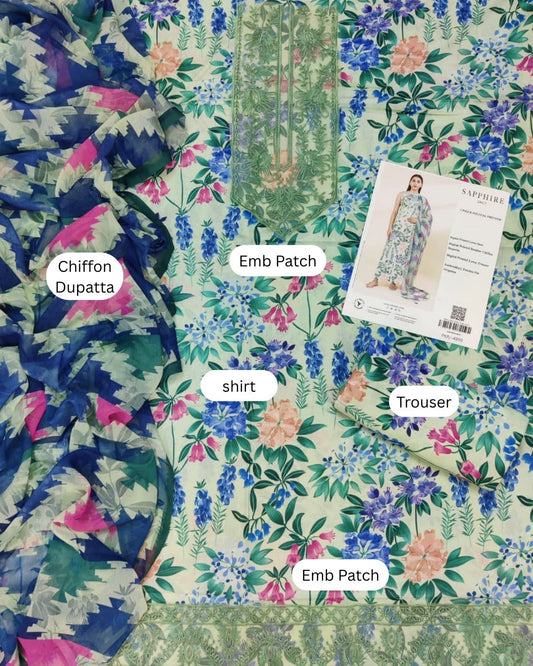 Sapphire 3 Piece - Embroidered Lawn  Suit